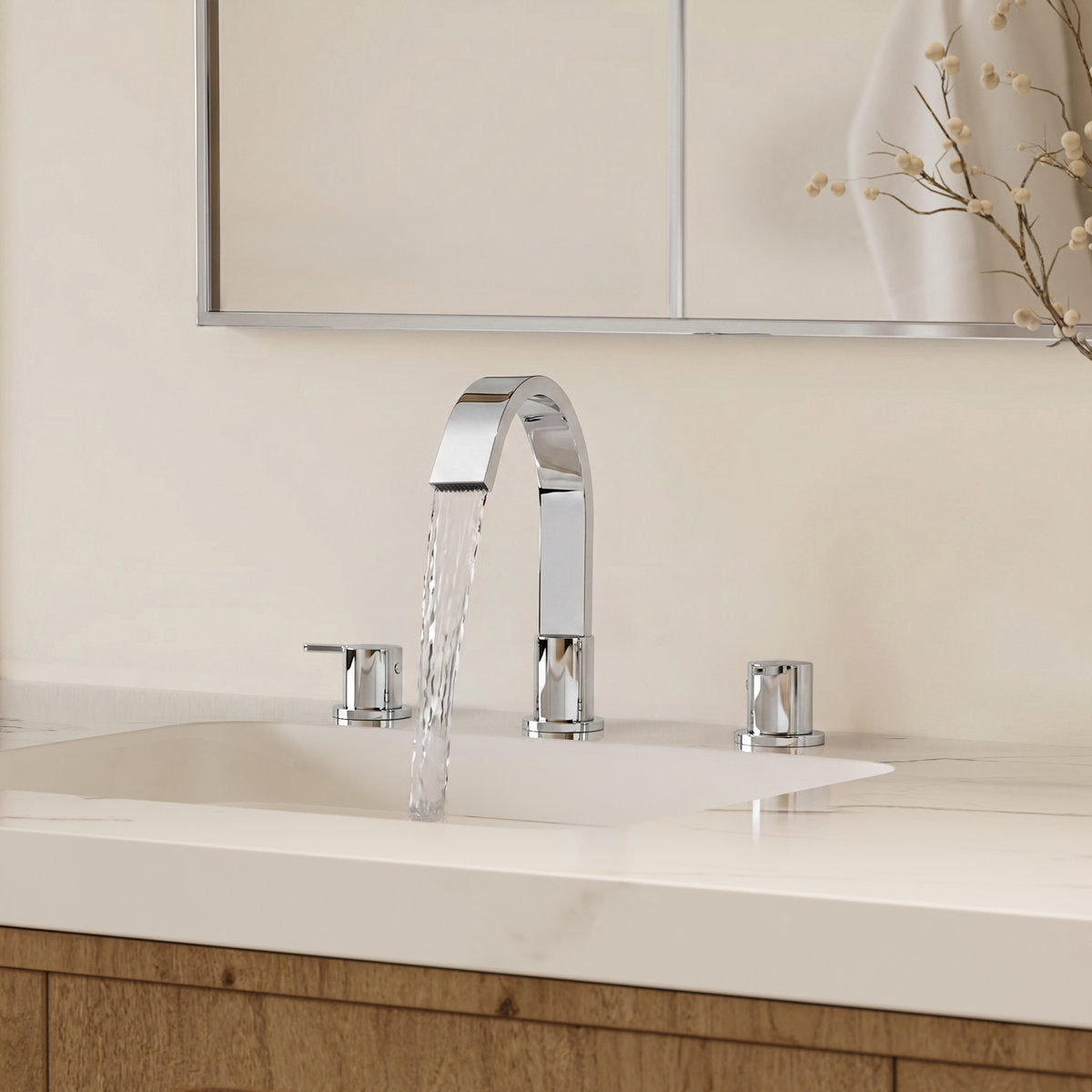 Widespread Bathroom Faucet 3 Hole, 2-Handle Bathroom Sink Faucet with Drain Assembly SFS-1115-CH - Chrome