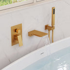 Wall Mount Waterfall Tub Faucet with Pressure Balance Valve and Hand Shower SF10-2FWM6502BG - Brushed Gold