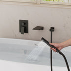 Wall Mount Waterfall Tub Faucet with Pressure Balance Valve and Hand Shower SF10-2FWM6502BK - Matte Black