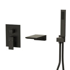 Wall Mount Waterfall Tub Faucet with Pressure Balance Valve and Hand Shower SF10-2FWM6502BK - Matte Black