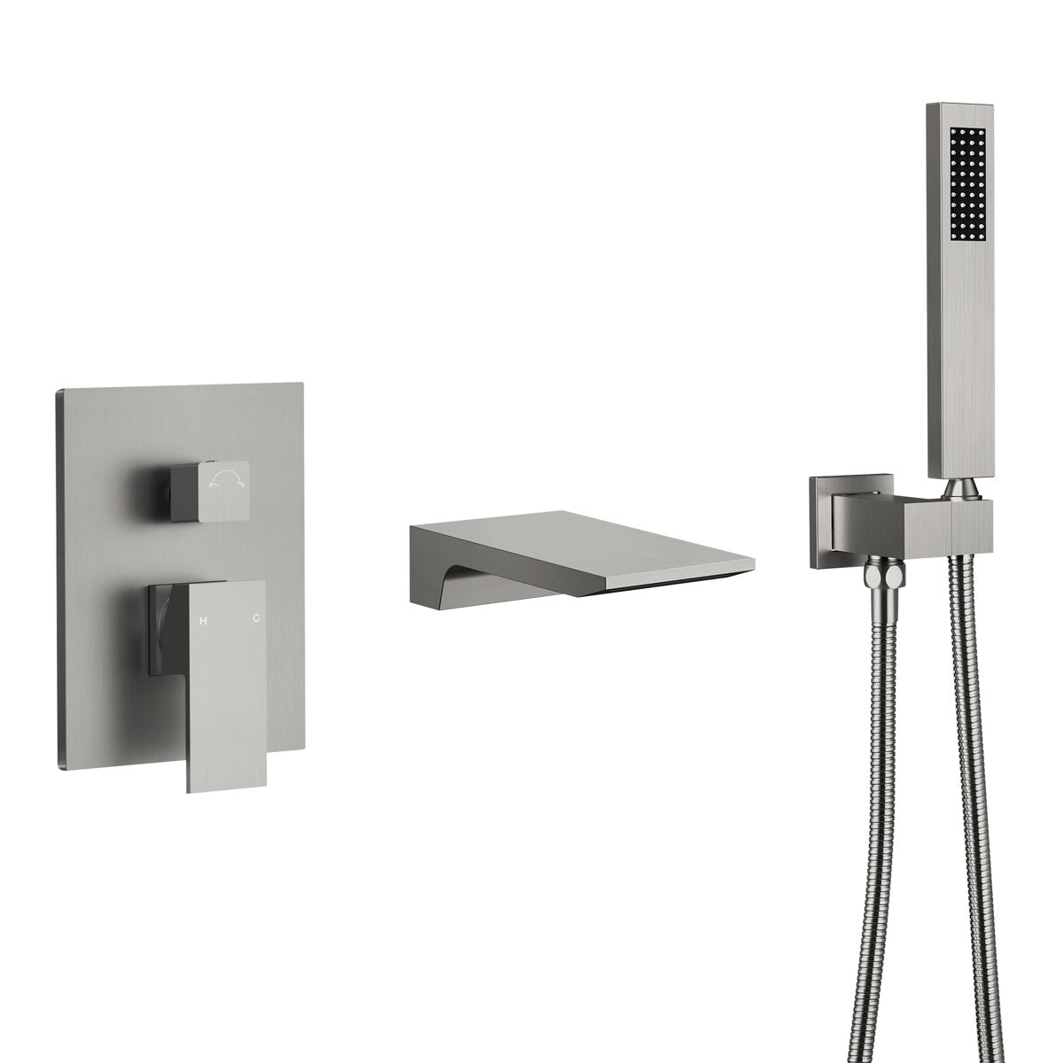Wall Mount Waterfall Tub Faucet with Pressure Balance Valve and Hand Shower SF10-2FWM6502BN - Brushed Nickel