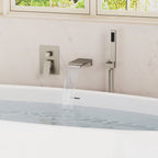 Wall Mount Waterfall Tub Faucet with Pressure Balance Valve and Hand Shower SF10-2FWM6502BN - Brushed Nickel