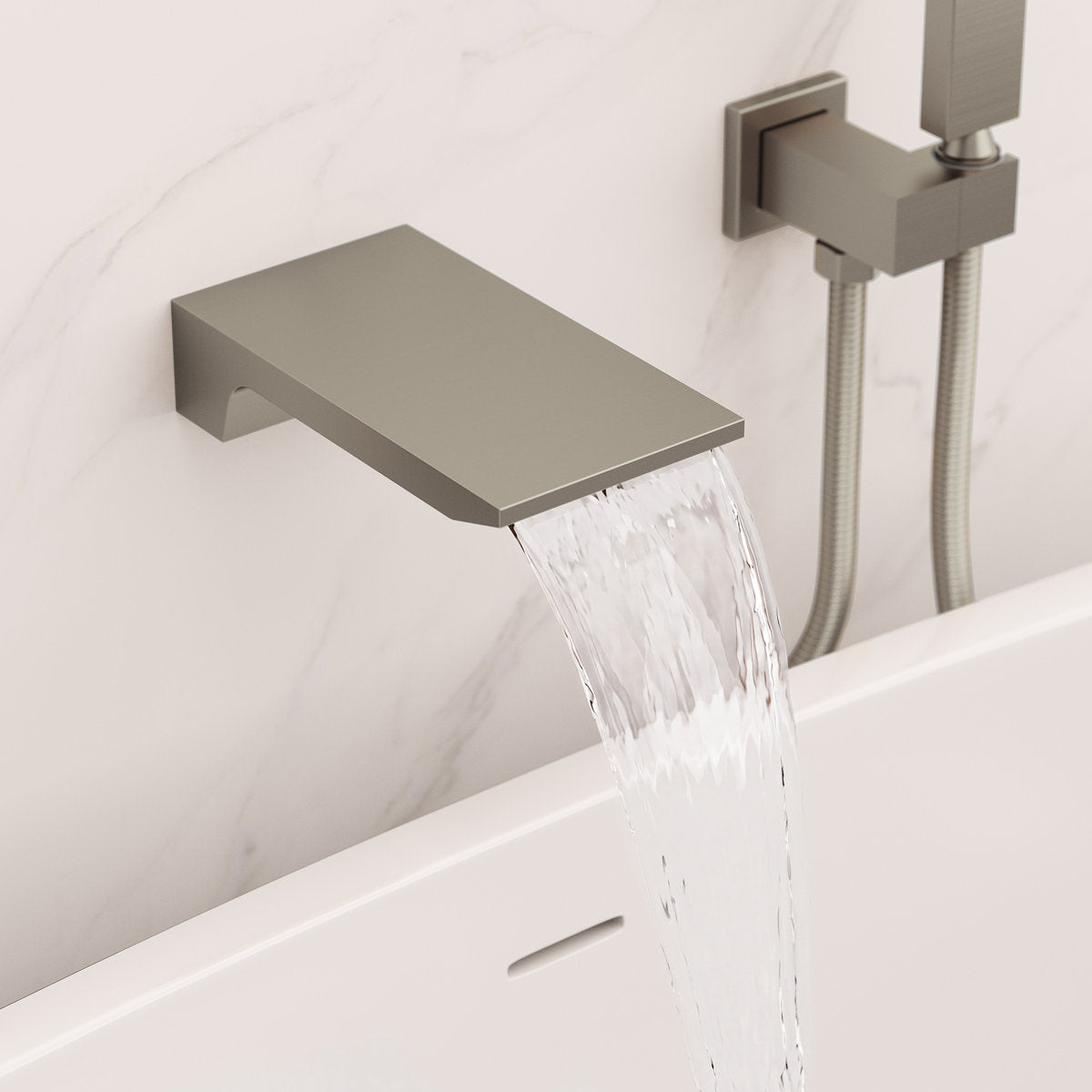Wall Mount Waterfall Tub Faucet with Pressure Balance Valve and Hand Shower SF10-2FWM6502BN - Brushed Nickel