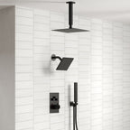 Ceiling Mount 12" High-Pressure Rainfall Shower Faucet, Dual Rainfall Shower Head System with Thermostatic Valve SFS1007-BK12 - Matte Black