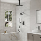 Ceiling Mount 12" High-Pressure Rainfall Shower Faucet, Dual Rainfall Shower Head System with Thermostatic Valve SFS1007-BK12 - Matte Black