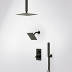 Ceiling Mount 12" High-Pressure Rainfall Shower Faucet, Dual Rainfall Shower Head System with Thermostatic Valve SFS1007-BK12 - Matte Black