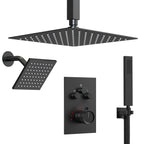 Ceiling Mount 12" High-Pressure Rainfall Shower Faucet, Dual Rainfall Shower Head System with Thermostatic Valve SFS1007-BK12 - Matte Black