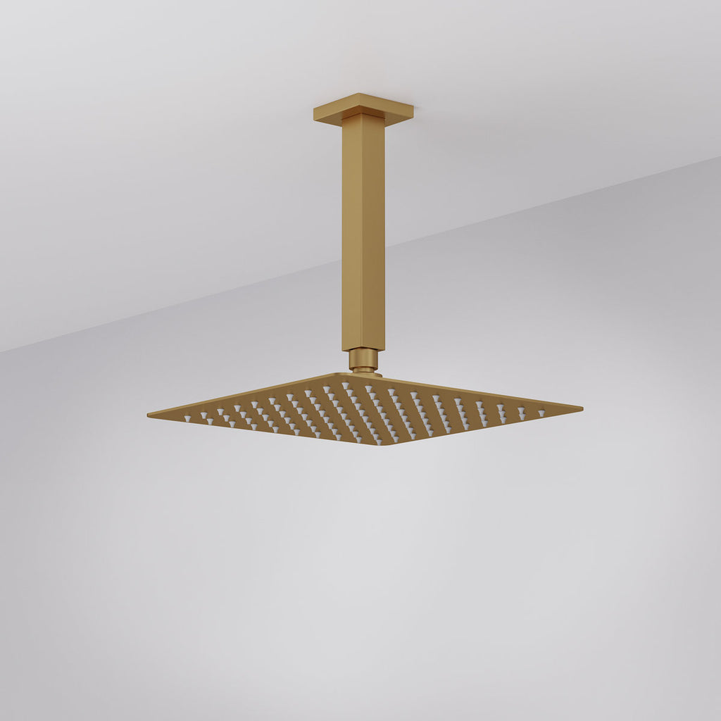 Ceiling Mount 12" High-Pressure Rainfall Shower Faucet, Dual Rainfall Shower Head System with Thermostatic Valve SFS1007-GD12 - Brushed Gold
