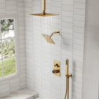 Ceiling Mount 12" High-Pressure Rainfall Shower Faucet, Dual Rainfall Shower Head System with Thermostatic Valve SFS1007-GD12 - Brushed Gold