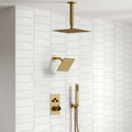 Ceiling Mount 12" High-Pressure Rainfall Shower Faucet, Dual Rainfall Shower Head System with Thermostatic Valve SFS1007-GD12 - Brushed Gold