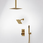 Ceiling Mount 12" High-Pressure Rainfall Shower Faucet, Dual Rainfall Shower Head System with Thermostatic Valve SFS1007-GD12 - Brushed Gold