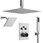 Ceiling Mount 12" High-Pressure Rainfall Shower Faucet, Dual Rainfall Shower Head System with Thermostatic Valve SFS1007-NK12 - Brushed Nickel