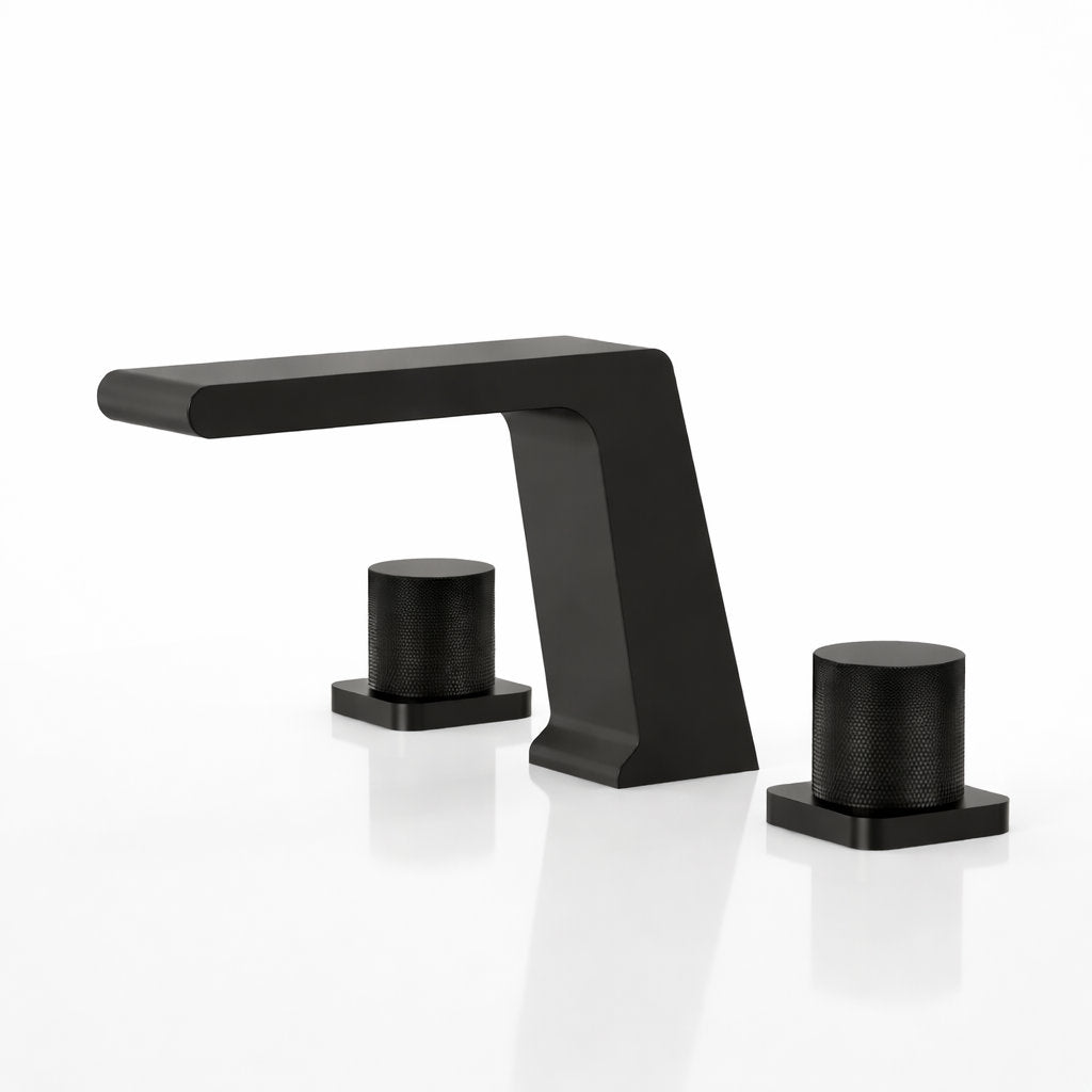 Widespread Bathroom Faucet 3 Hole, 2-handle Bathroom Sink Faucet with Drain Assembly SFS1008-BK - Matte Black
