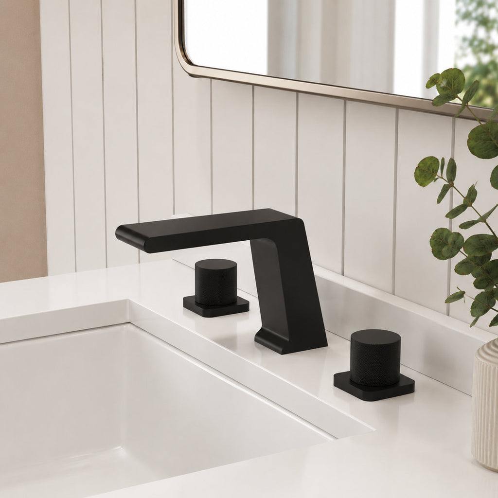 Widespread Bathroom Faucet 3 Hole, 2-handle Bathroom Sink Faucet with Drain Assembly SFS1008-BK - Matte Black