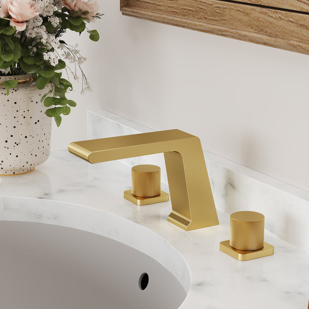 Widespread Bathroom Faucet 3 Hole, 2-handle Bathroom Sink Faucet with Drain Assembly SFS1008-GD - Brushed Gold