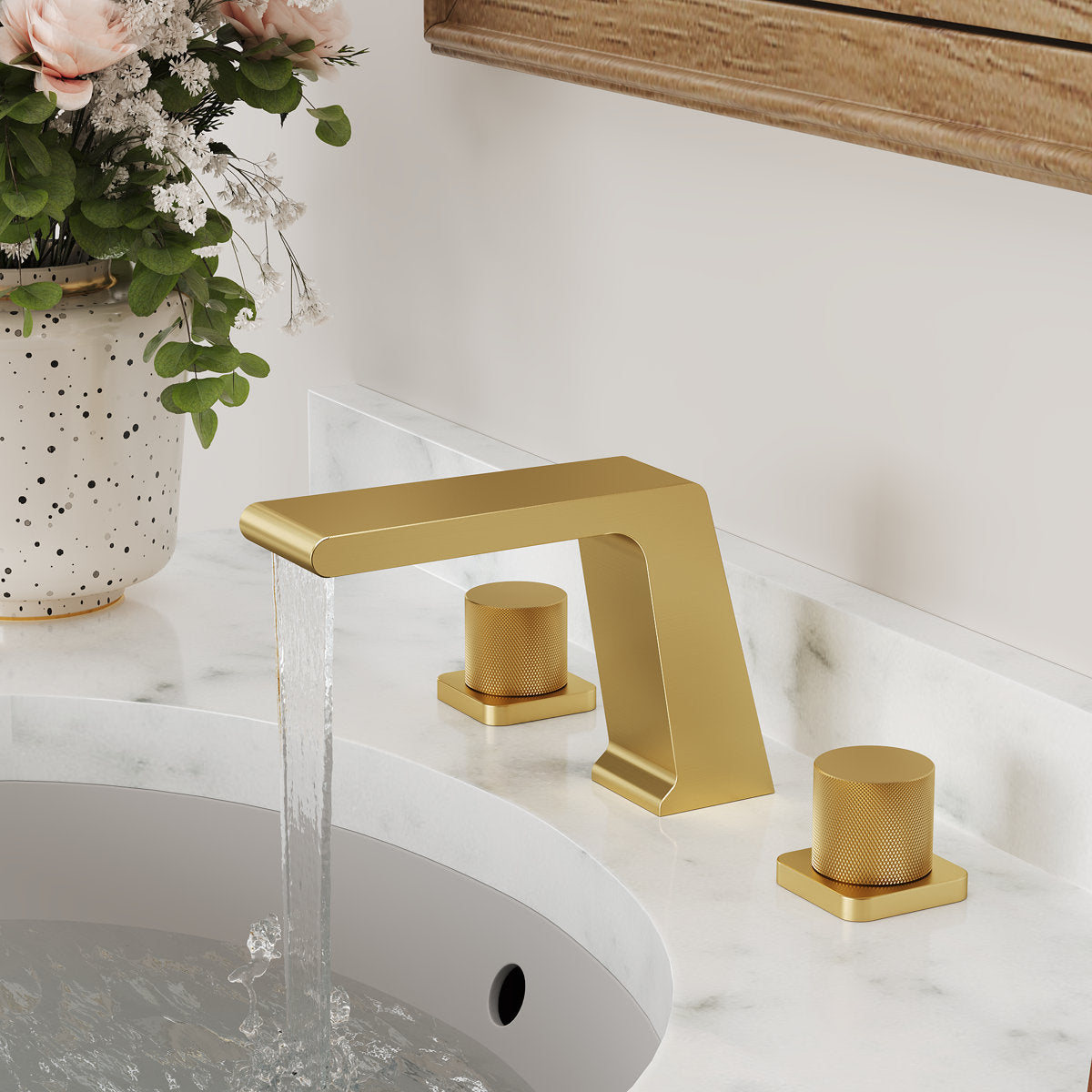 Widespread Bathroom Faucet 3 Hole, 2-handle Bathroom Sink Faucet with Drain Assembly SFS1008-GD - Brushed Gold