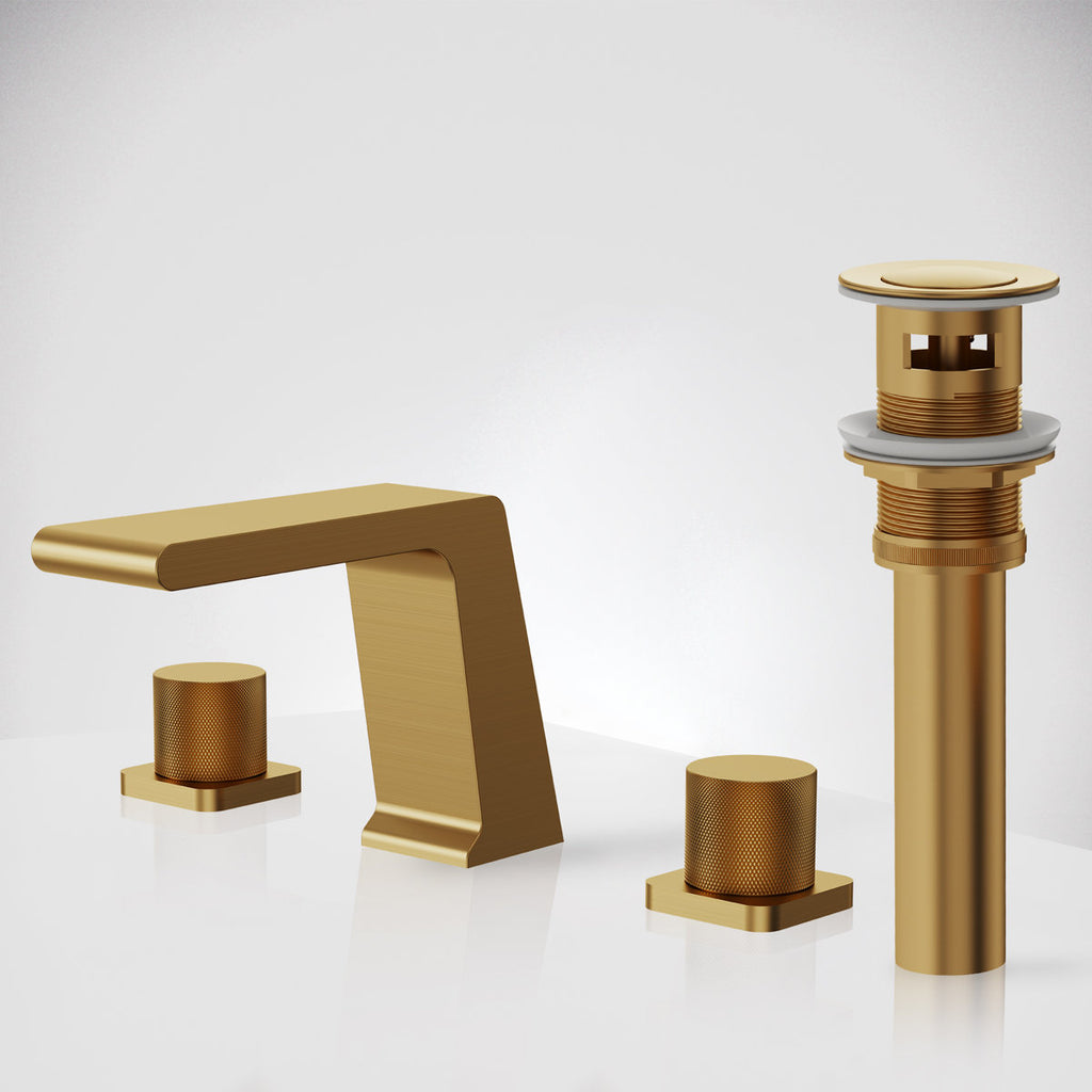 Widespread Bathroom Faucet 3 Hole, 2-handle Bathroom Sink Faucet with Drain Assembly SFS1008-GD - Brushed Gold