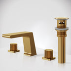 Widespread Bathroom Faucet 3 Hole, 2-handle Bathroom Sink Faucet with Drain Assembly SFS1008-GD - Brushed Gold