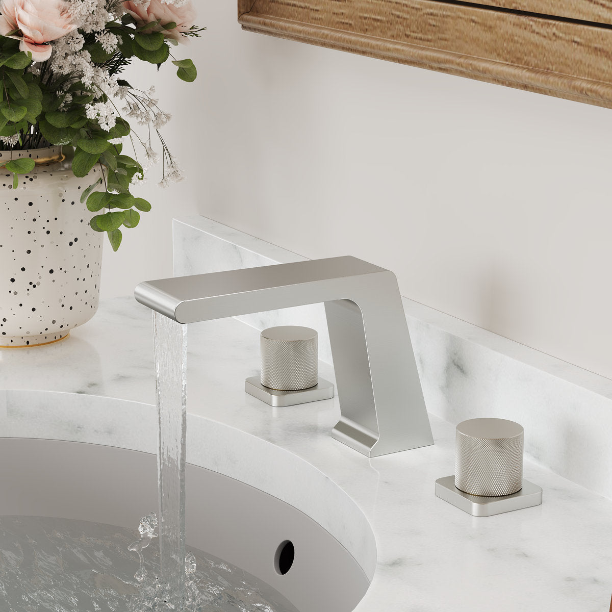 Widespread Bathroom Faucet 3 Hole, 2-handle Bathroom Sink Faucet with Drain Assembly SFS1008-NK - Brushed Nickel