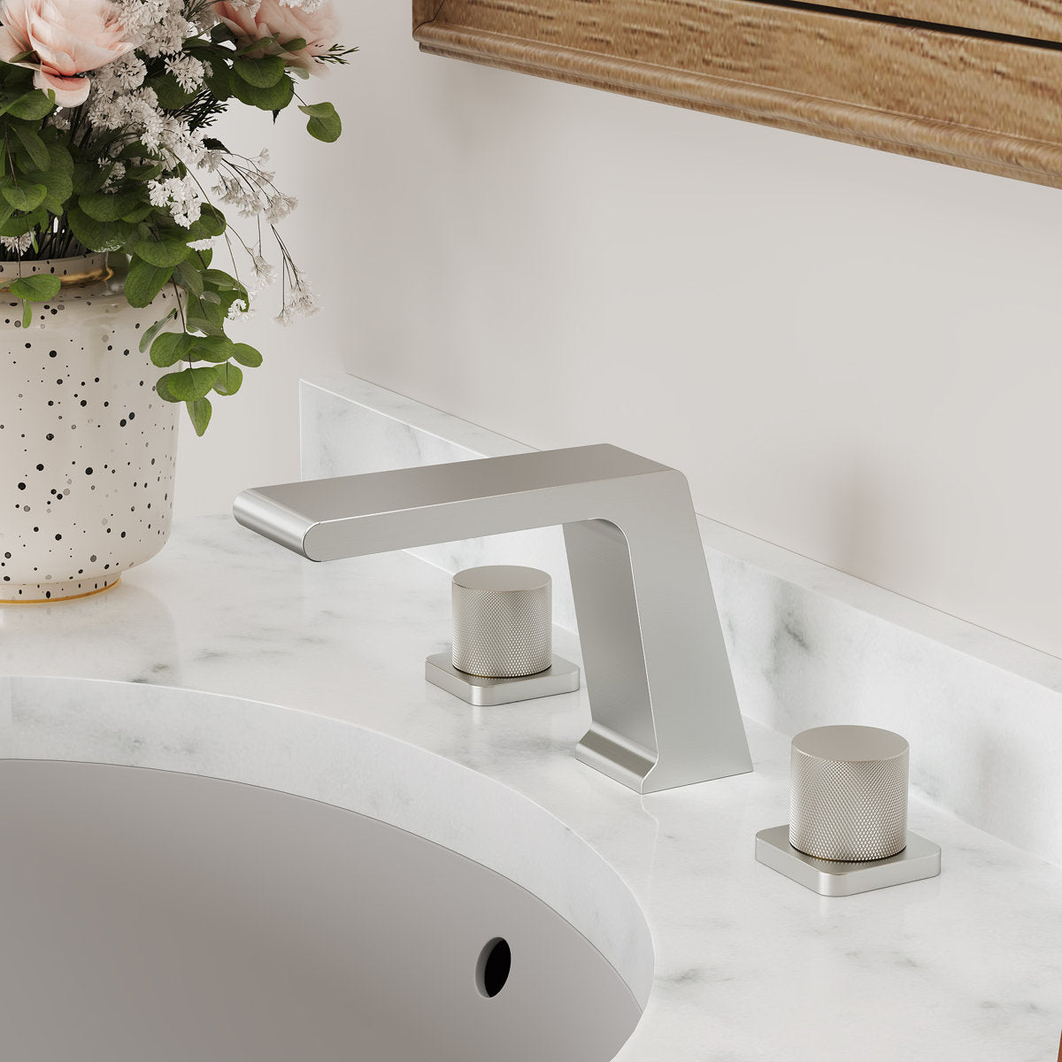 Widespread Bathroom Faucet 3 Hole, 2-handle Bathroom Sink Faucet with Drain Assembly SFS1008-NK - Brushed Nickel