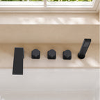 3 Handle Deck Mount Roman Tub Faucet with Waterfall Spout & Handheld Shower SFS1009-BK - Matte Black