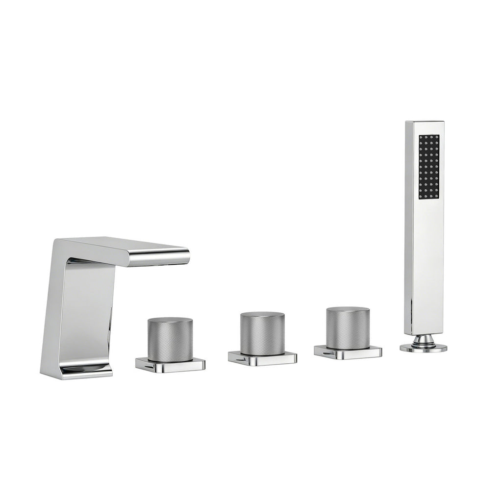 3 Handle Deck Mount Roman Tub Faucet with Waterfall Spout & Handheld Shower SFS1009-CH - Chrome