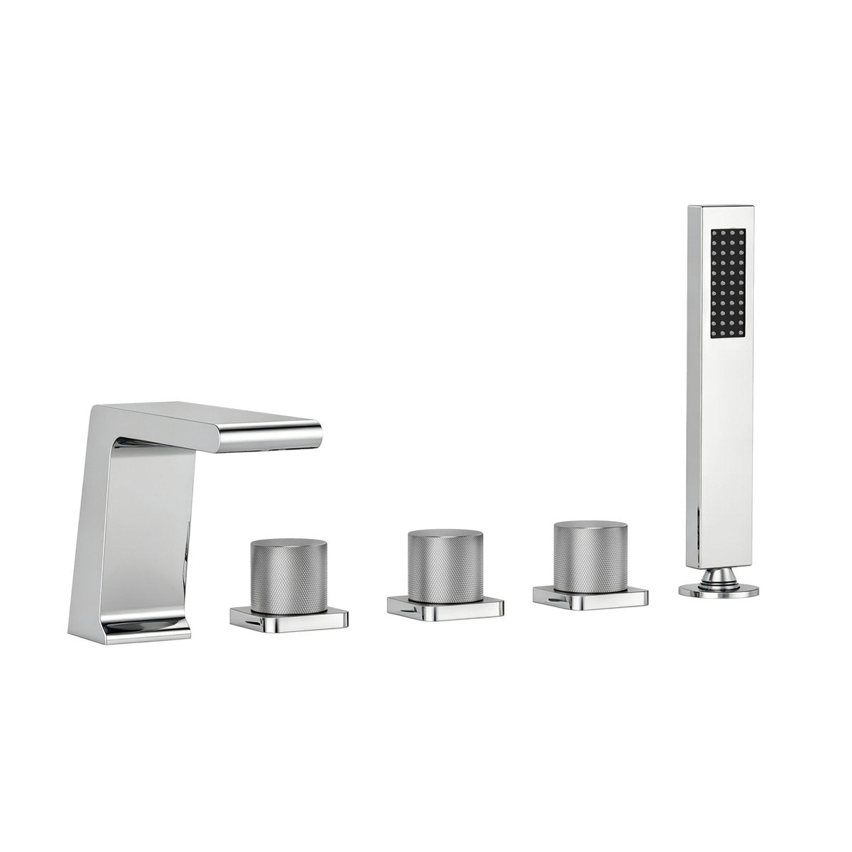 3 Handle Deck Mount Roman Tub Faucet with Waterfall Spout & Handheld Shower SFS1009-CH - Chrome