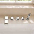 3 Handle Deck Mount Roman Tub Faucet with Waterfall Spout & Handheld Shower SFS1009-CH - Chrome