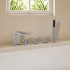 3 Handle Deck Mount Roman Tub Faucet with Waterfall Spout & Handheld Shower SFS1009-NK - Brushed Nickel