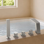 3 Handle Deck Mount Roman Tub Faucet with Waterfall Spout & Handheld Shower SFS1009-NK - Brushed Nickel