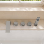 3 Handle Deck Mount Roman Tub Faucet with Waterfall Spout & Handheld Shower SFS1009-NK - Brushed Nickel