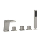3 Handle Deck Mount Roman Tub Faucet with Waterfall Spout & Handheld Shower SFS1009-NK - Brushed Nickel