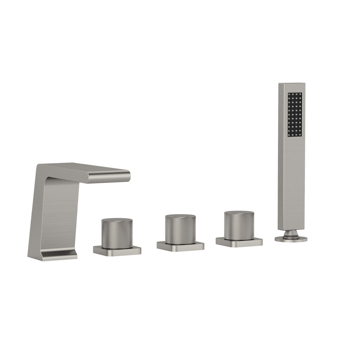 3 Handle Deck Mount Roman Tub Faucet with Waterfall Spout & Handheld Shower SFS1009-NK - Brushed Nickel