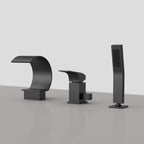 Waterfall Roman Tub Faucet with Hand Shower, 3-Hole Deck Mount SFS1005-BK - Matte Black