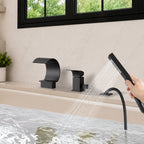 Waterfall Roman Tub Faucet with Hand Shower, 3-Hole Deck Mount SFS1005-BK - Matte Black