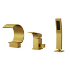 Waterfall Roman Tub Faucet with Hand Shower, 3-Hole Deck Mount SFS1005-GD - Brushed Gold