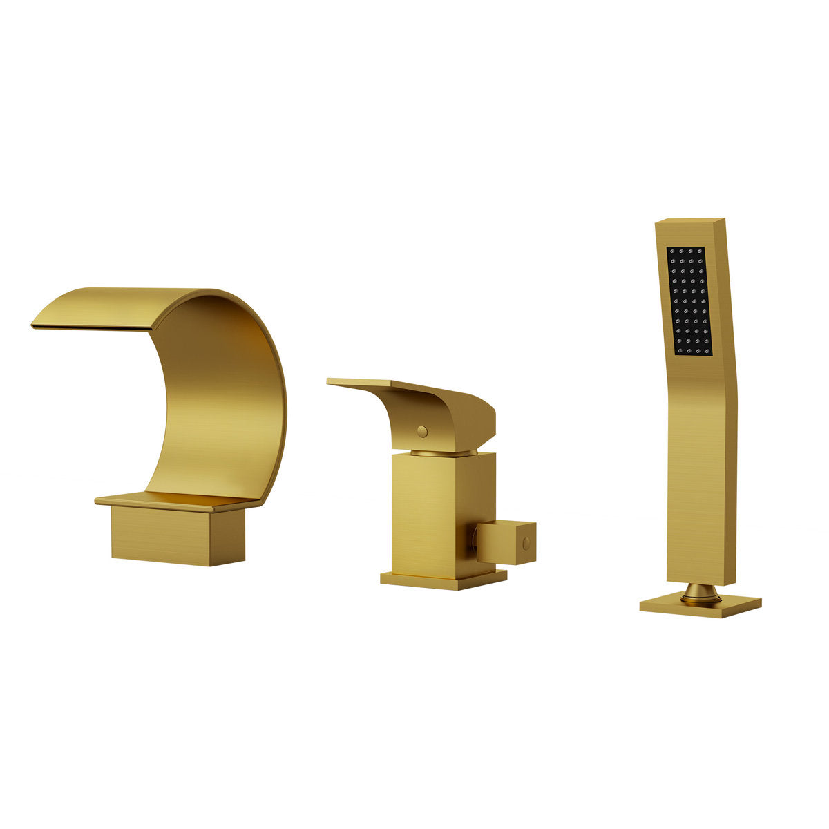 Waterfall Roman Tub Faucet with Hand Shower, 3-Hole Deck Mount SFS1005-GD - Brushed Gold