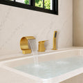 Waterfall Roman Tub Faucet with Hand Shower, 3-Hole Deck Mount SFS1005-GD - Brushed Gold