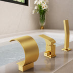 Waterfall Roman Tub Faucet with Hand Shower, 3-Hole Deck Mount SFS1005-GD - Brushed Gold