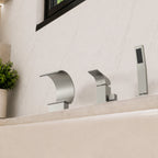 Waterfall Roman Tub Faucet with Hand Shower, 3-Hole Deck Mount SFS1005-NK - Brushed Nickel
