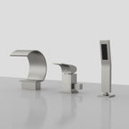 Waterfall Roman Tub Faucet with Hand Shower, 3-Hole Deck Mount SFS1005-NK - Brushed Nickel
