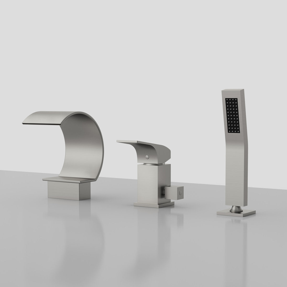 Waterfall Roman Tub Faucet with Hand Shower, 3-Hole Deck Mount SFS1005-NK - Brushed Nickel