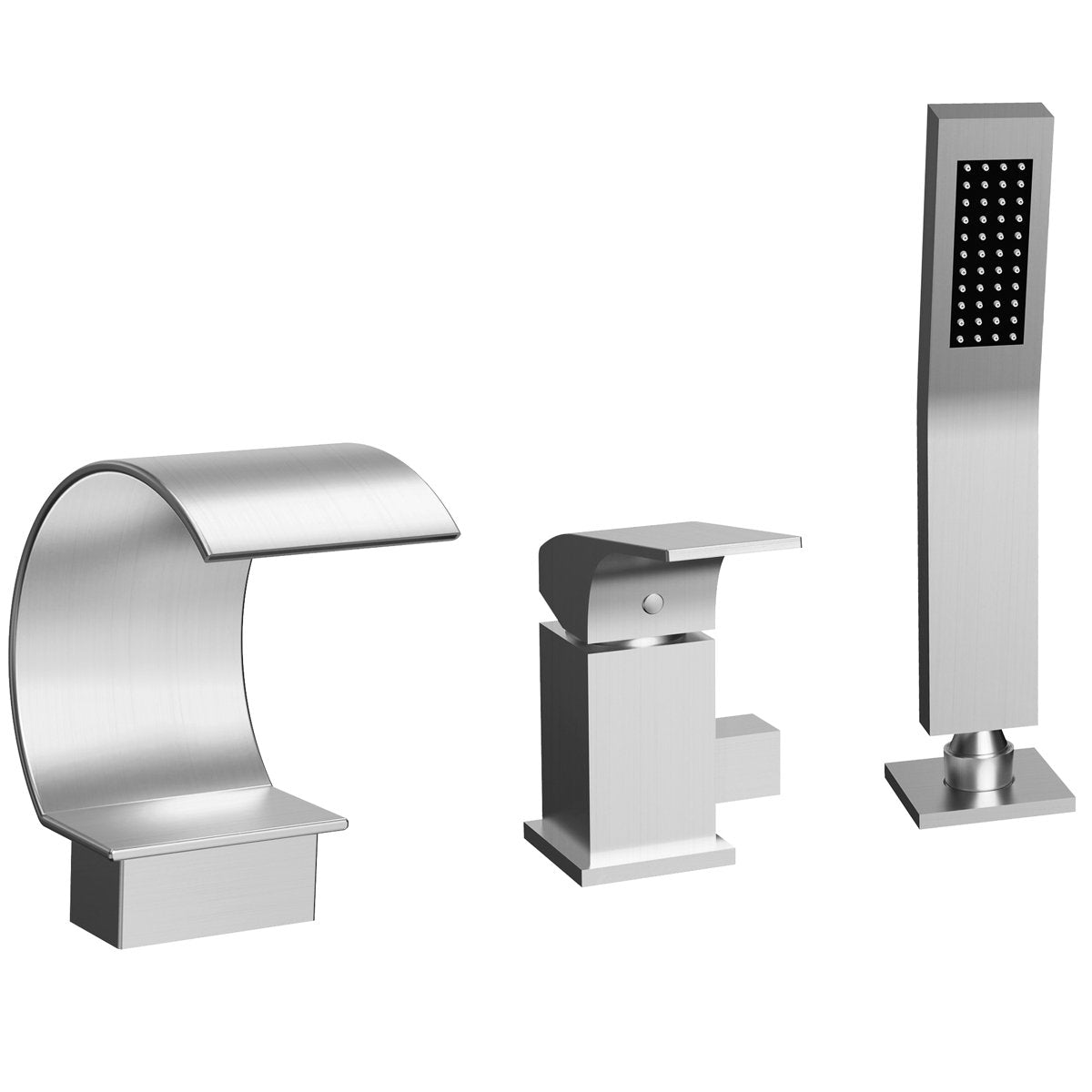 Waterfall Roman Tub Faucet with Hand Shower, 3-Hole Deck Mount SFS1005-NK - Brushed Nickel