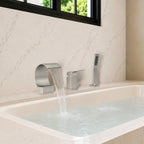 Waterfall Roman Tub Faucet with Hand Shower, 3-Hole Deck Mount SFS1005-NK - Brushed Nickel