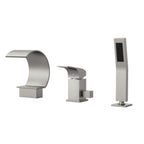 Waterfall Roman Tub Faucet with Hand Shower, 3-Hole Deck Mount SFS1005-NK - Brushed Nickel