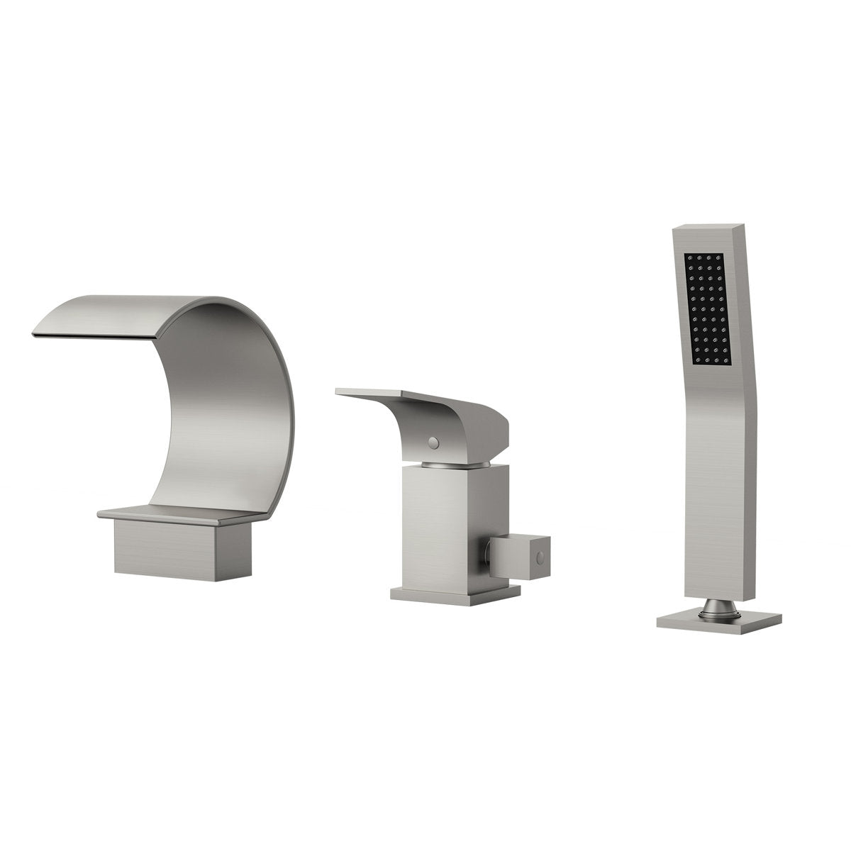 Waterfall Roman Tub Faucet with Hand Shower, 3-Hole Deck Mount SFS1005-NK - Brushed Nickel