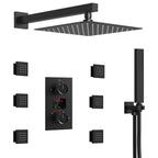 Wall Mounted Digital Shower System , 12" High Pressure Rainfall Shower Head with Handheld Shower SFS-1014-BK12 - Matte Black