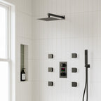Wall Mounted Digital Shower System , 12" High Pressure Rainfall Shower Head with Handheld Shower SFS-1014-BK12 - Matte Black