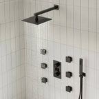 Wall Mounted Digital Shower System , 12" High Pressure Rainfall Shower Head with Handheld Shower SFS-1014-BK12 - Matte Black