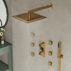 Wall Mounted Digital Shower System , 12" High Pressure Rainfall Shower Head with Handheld Shower SFS-1014-GD12 - Brushed Gold